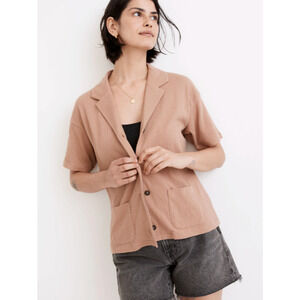 Madewell Knit Lightspun Camp Shirt Linen Button Down Shirt Short Sleeve Beige